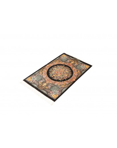 Tappeto Ghom seta Persia marrone blu 59x93