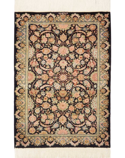 Tappeto Ghom seta Persia marrone blu 60x87