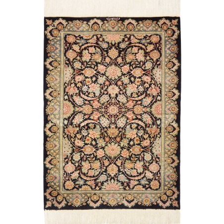 Tappeto Ghom seta Persia marrone blu 60x87