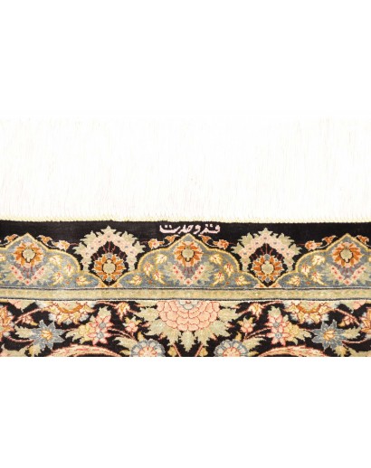 Tappeto Ghom seta Persia marrone blu 60x87