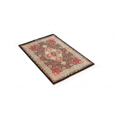 Tappeto Ghom seta Persia marrone blu 63x93