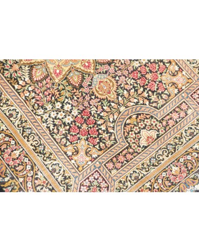 Tappeto Ghom seta Persia marrone verde 62x90