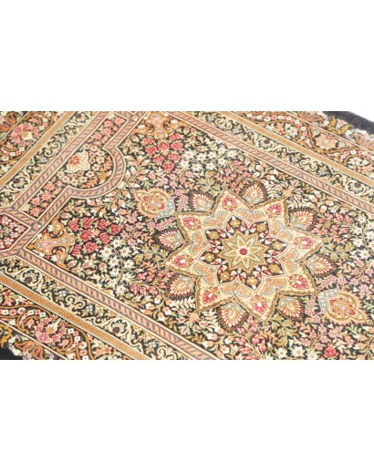 Tappeto Ghom seta Persia marrone verde 62x90