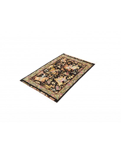 Tappeto Ghom seta Persia blu marrone 81x124