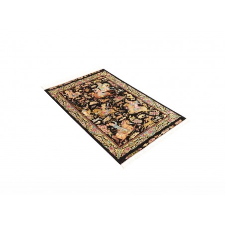 Tappeto Ghom seta Persia blu marrone 81x124