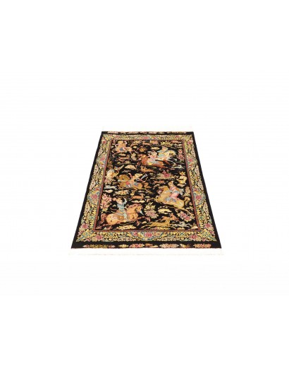 Tappeto Ghom seta Persia blu marrone 81x124