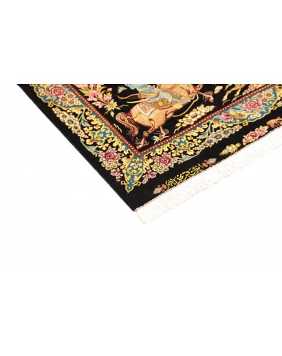 Tappeto Ghom seta Persia blu marrone 81x124