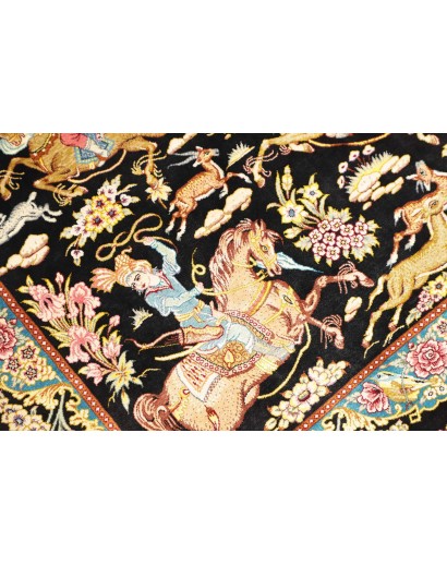 Tappeto Ghom seta Persia blu marrone 81x124