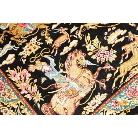 Tappeto Ghom seta Persia blu marrone 81x124