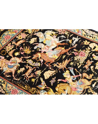 Tappeto Ghom seta Persia blu marrone 81x124