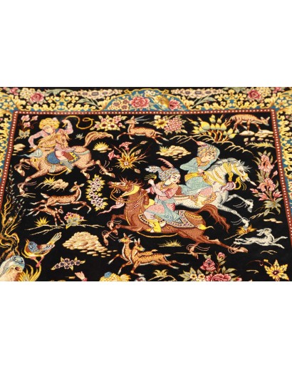 Tappeto Ghom seta Persia blu marrone 81x124