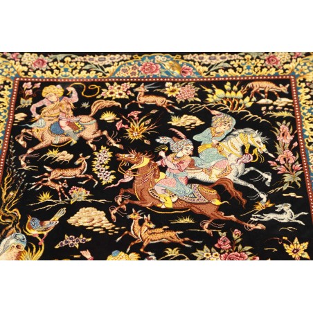 Tappeto Ghom seta Persia blu marrone 81x124
