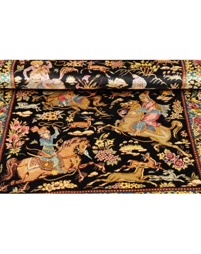 Tappeto Ghom seta Persia blu marrone 81x124