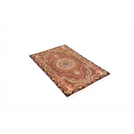 Tappeto Ghom seta Persia marrone grigio 79x121