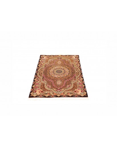 Tappeto Ghom seta Persia marrone grigio 79x121