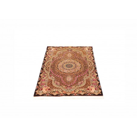 Tappeto Ghom seta Persia marrone grigio 79x121
