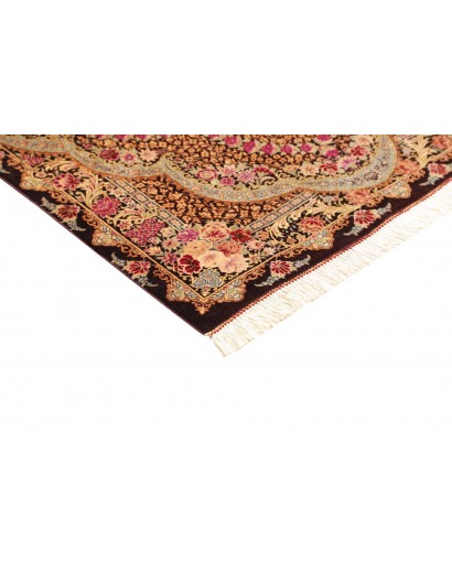 Tappeto Ghom seta Persia marrone grigio 79x121