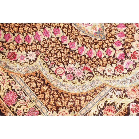 Tappeto Ghom seta Persia marrone grigio 79x121
