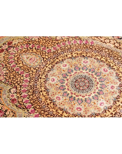 Tappeto Ghom seta Persia marrone grigio 79x121