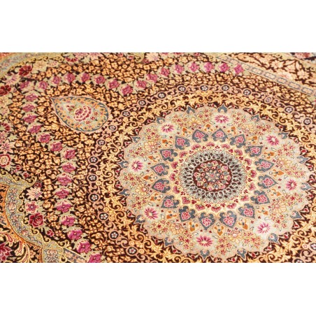 Tappeto Ghom seta Persia marrone grigio 79x121