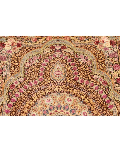 Tappeto Ghom seta Persia marrone grigio 79x121