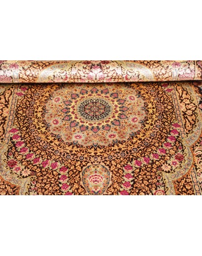 Tappeto Ghom seta Persia marrone grigio 79x121