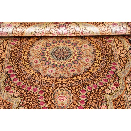 Tappeto Ghom seta Persia marrone grigio 79x121
