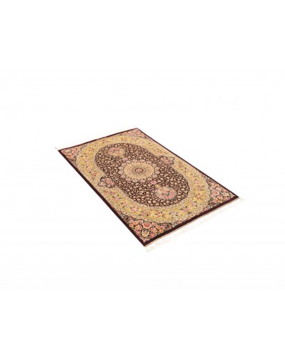 Tappeto Ghom seta Persia marrone grigio 79x124