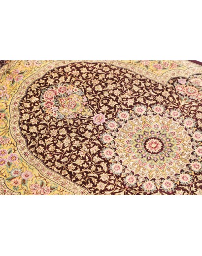 Tappeto Ghom seta Persia marrone grigio 79x124