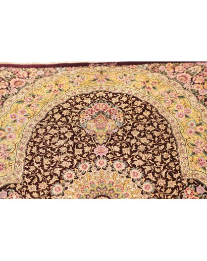 Tappeto Ghom seta Persia marrone grigio 79x124