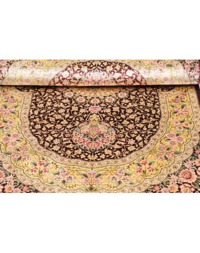 Tappeto Ghom seta Persia marrone grigio 79x124