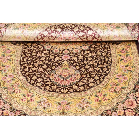 Tappeto Ghom seta Persia marrone grigio 79x124