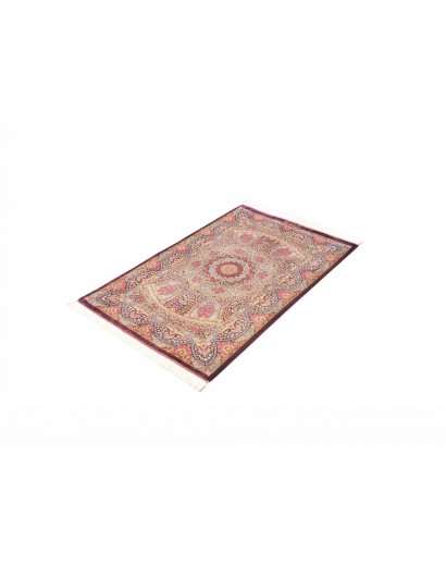 Tappeto Ghom seta Persia marrone azzurro 81x123