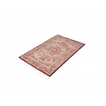 Tappeto Ghom seta Persia marrone azzurro 81x123