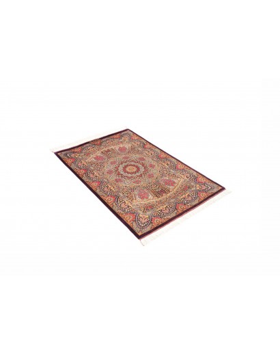 Tappeto Ghom seta Persia marrone azzurro 81x123