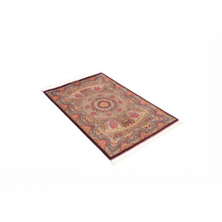 Tappeto Ghom seta Persia marrone azzurro 81x123