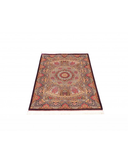 Tappeto Ghom seta Persia marrone azzurro 81x123