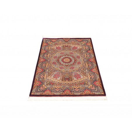Tappeto Ghom seta Persia marrone azzurro 81x123