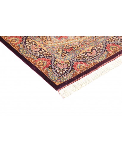 Tappeto Ghom seta Persia marrone azzurro 81x123