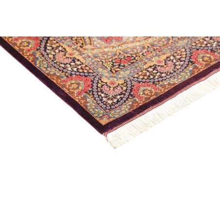 Tappeto Ghom seta Persia marrone azzurro 81x123