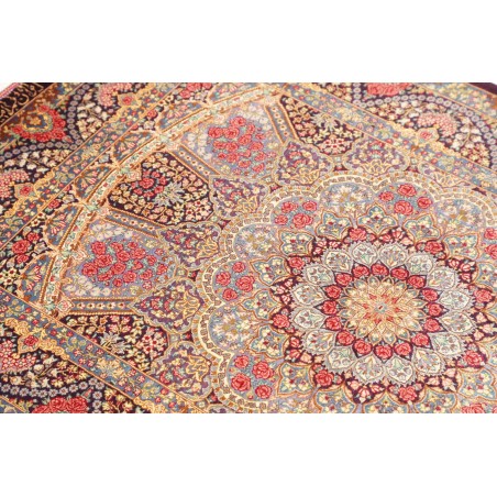 Tappeto Ghom seta Persia marrone azzurro 81x123