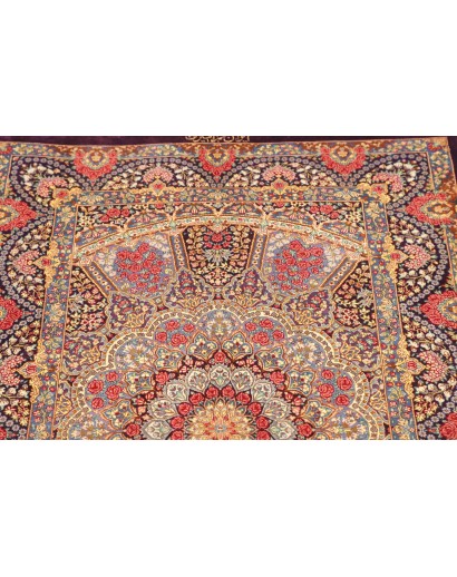 Tappeto Ghom seta Persia marrone azzurro 81x123