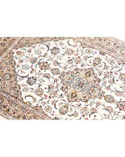 Tappeto Ghom seta Persia bianco grigio 58x90