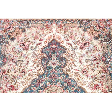 Tappeto Ghom seta Persia bianco grigio 59x90