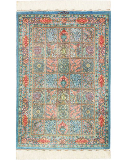 Tappeto Ghom seta Persia beige azzurro 60x88