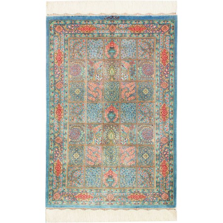 Tappeto Ghom seta Persia beige azzurro 60x88