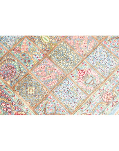 Tappeto Ghom seta Persia beige azzurro 60x88