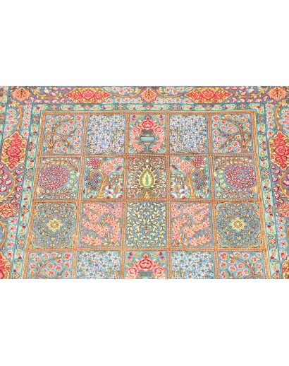 Tappeto Ghom seta Persia beige azzurro 60x88