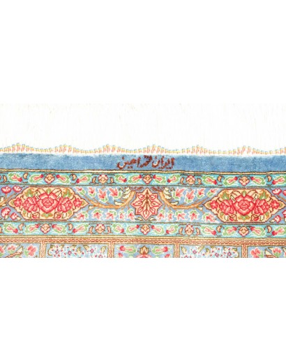Tappeto Ghom seta Persia beige azzurro 60x88
