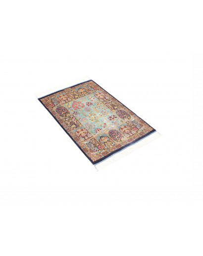 Tappeto Ghom seta Persia bianco grigio 60x91